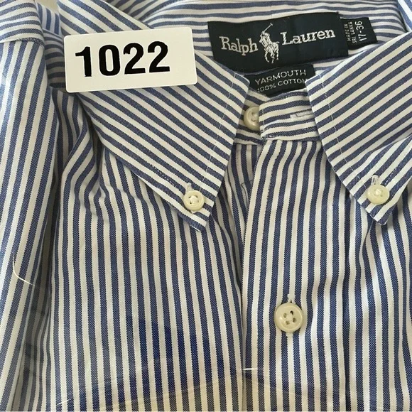 Ralph Lauren Mens
•Dress Shirt
•Button Up
•Blue Striped Cotton Yarmouth 17-36 - Picture 8 of 8